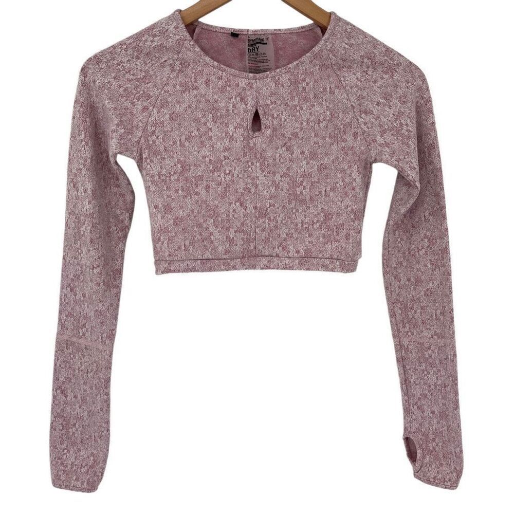Gymshark Fleur Jacquard Texture Crop Top Long Sleeves Thumbholes Women XS Pink